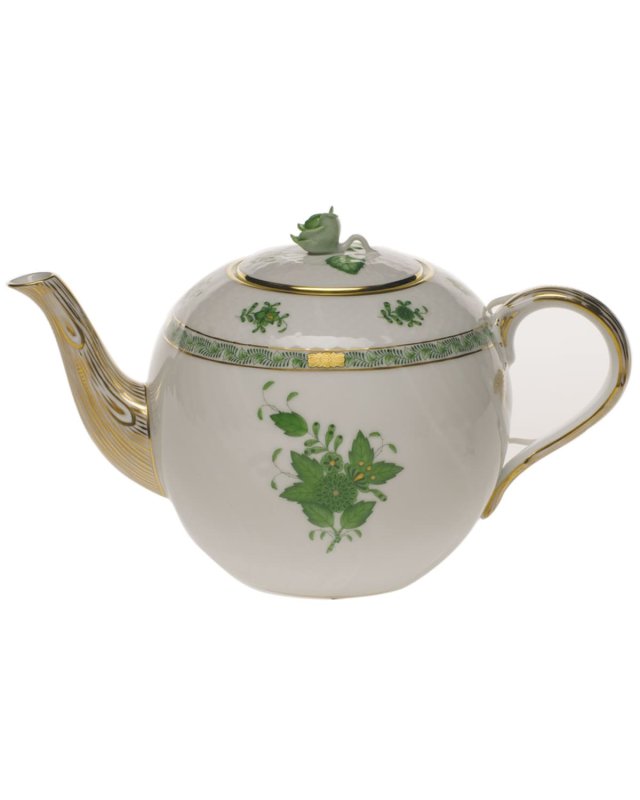 Chinese Bouquet Green Teapot with Rose